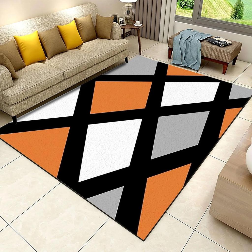 Tappeto Quadrato Geometrico Moderno Rosso Nero Grigio Antiscivolo Lavabile Morbido per Soggiorno Camera da Letto