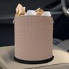 Car Leather Trash Can Elegant PU Leather Car Garbage Bin Automobile Road Trip Storage Seatback Tissue Phone Holder Box For