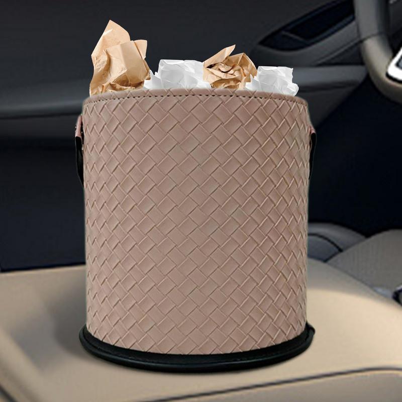 Car Leather Trash Can Elegant PU Leather Car Garbage Bin Automobile Road Trip Storage Seatback Tissue Phone Holder Box For