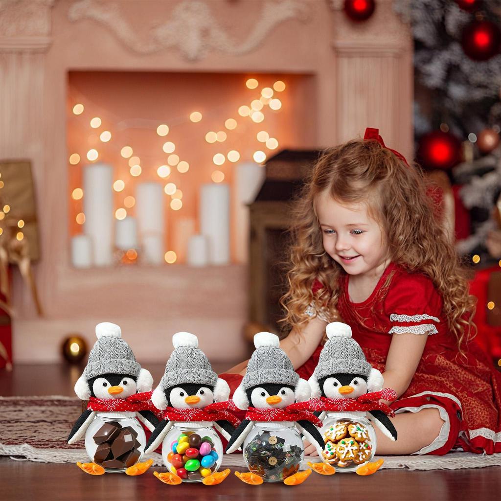 Cute Christmas Penguin Candy Jar Penguin Biscuits Can With Detachable Hat And Scarf Christmas Holiday Snacks Container