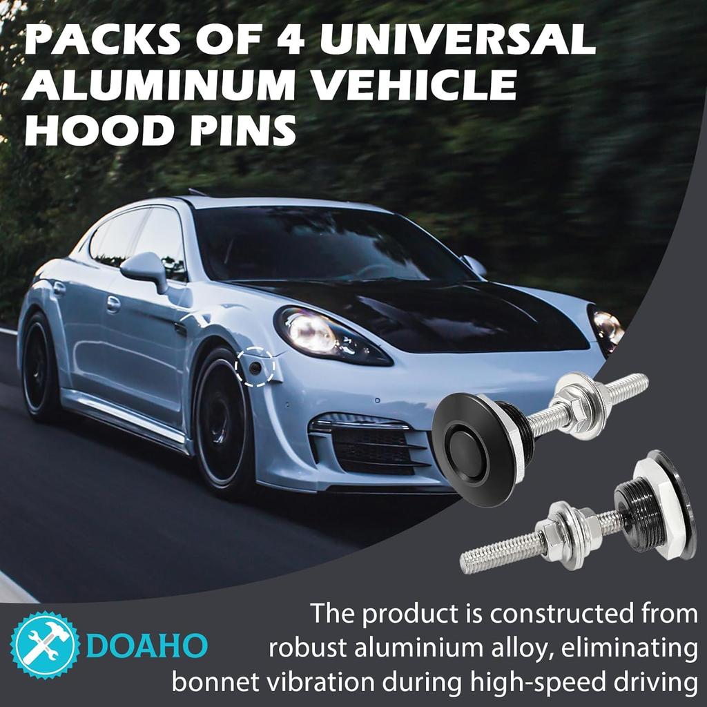 Pack of 4 Universal Aluminum Vehicle Hood P,Diameter 1.25" Quick Latch Bumper Release,Hood P for Race Car - Black