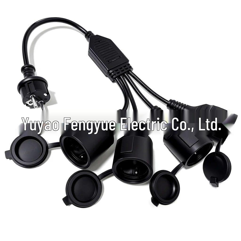 38cm European Standard Waterproof Power Extension Cord with Lid, One-to-Four Plug, 250V/16A