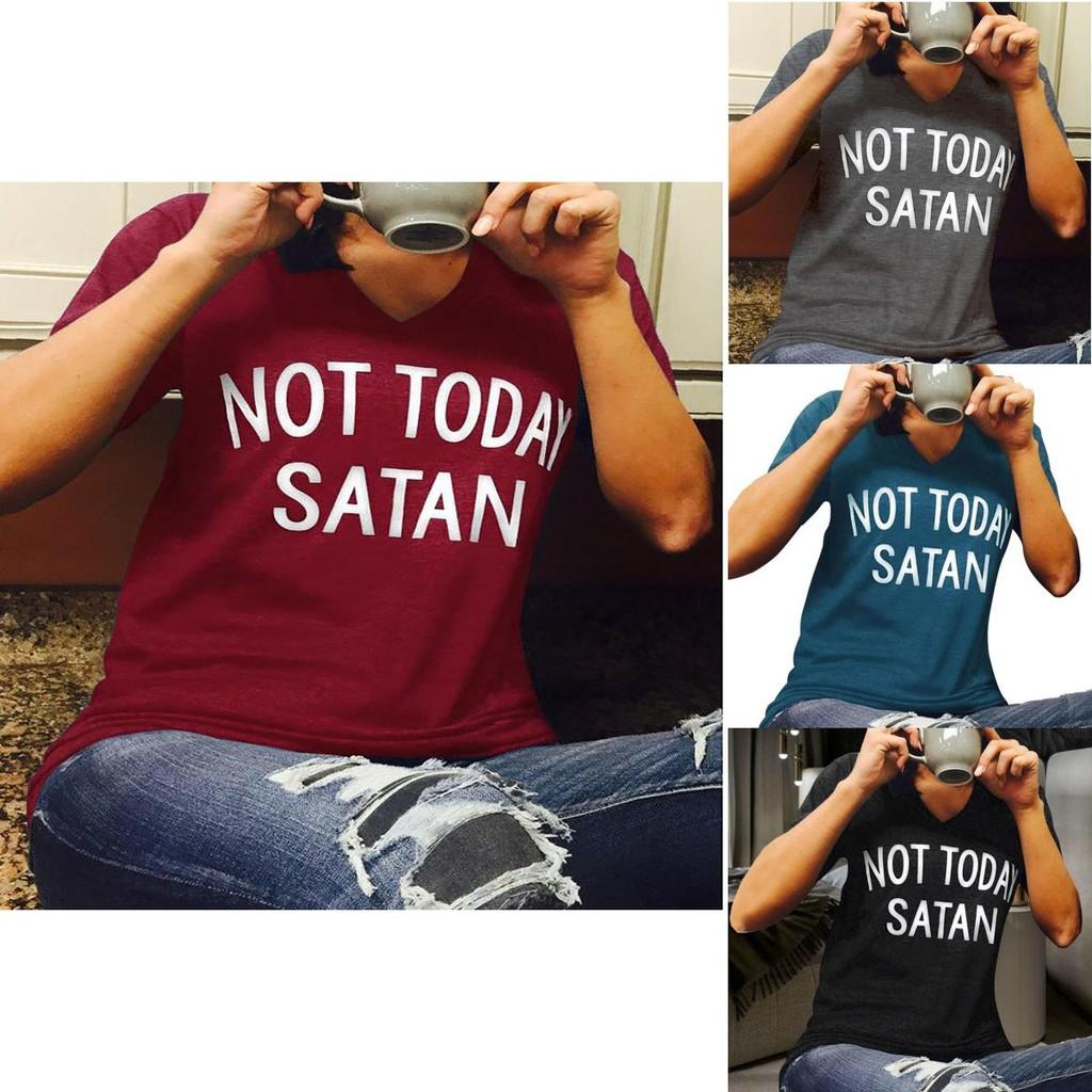 Stylish Women Not Today Satan Tee Comfortable Casual Short Sleeve V-neck Top