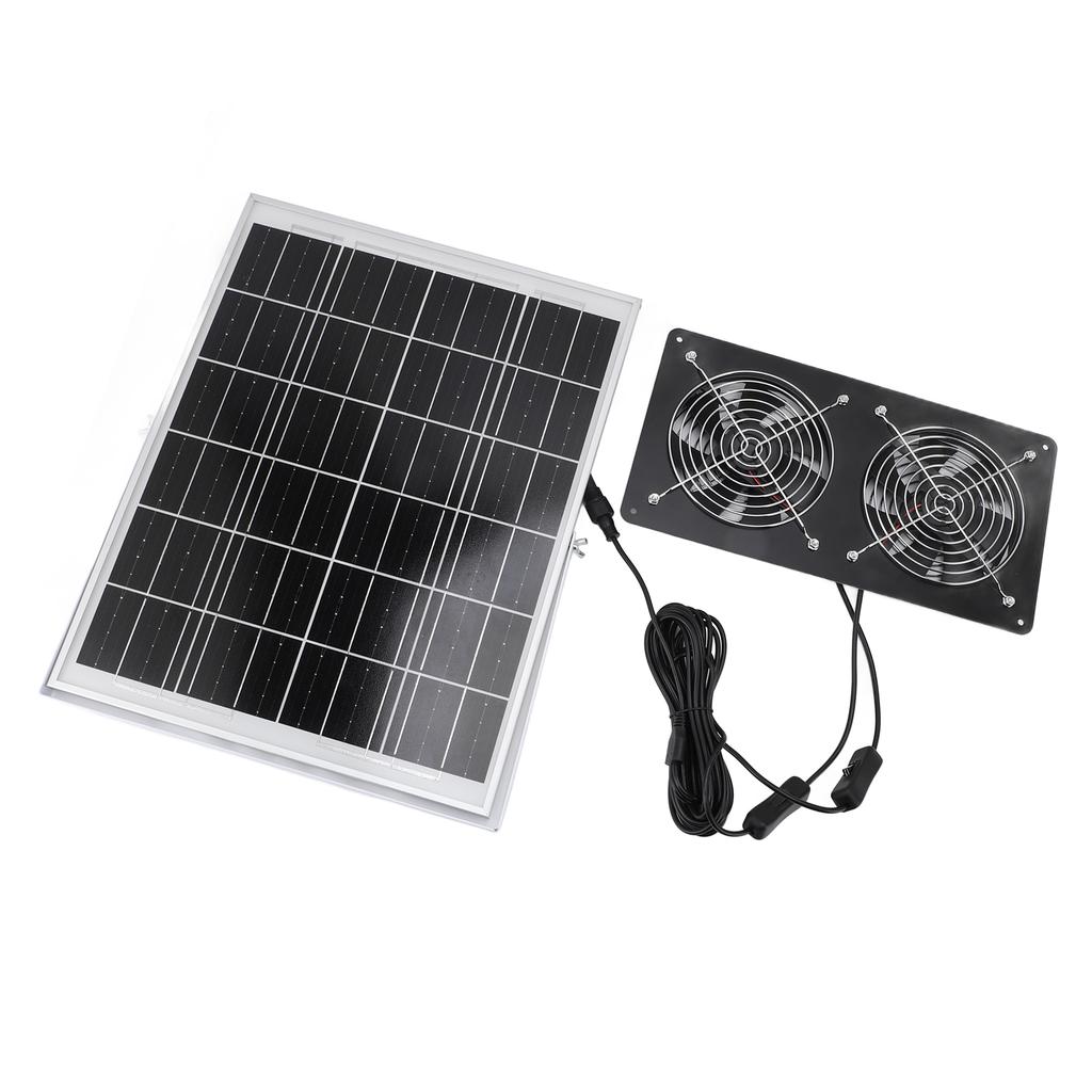 Solar Dual Fan Kit 30W IP65 Waterproofing Tempered Glass Laminate Aluminum Frame Ventilation Solar Fan for Outdoor Shed Greenhouses