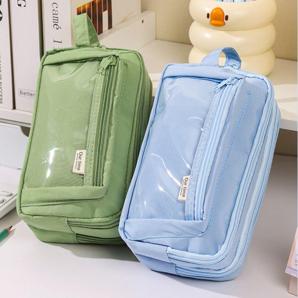 Large Capacity Stationery Storage Bag Transparent Compartment Pencil Case  Student Supplies