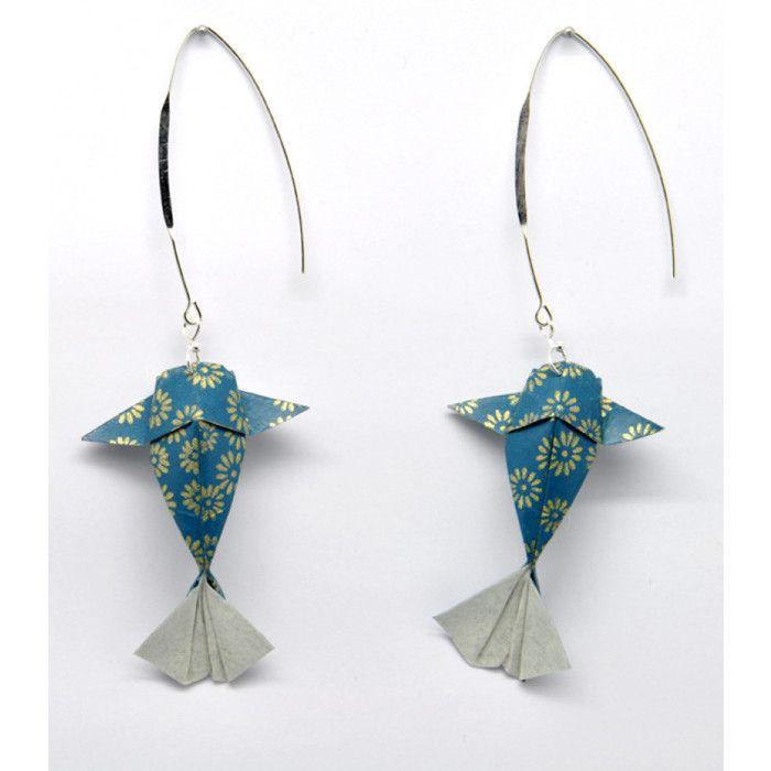 The Cocotte - Turquoise Carp Origami Paper Earrings