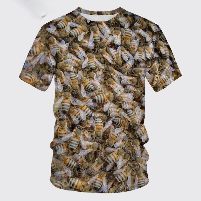 Summer New Casual Bee Pattern Men's Printed T-shirt Street Pop Hip Hop Personalized Round Neck Comfortable Short Sleeve