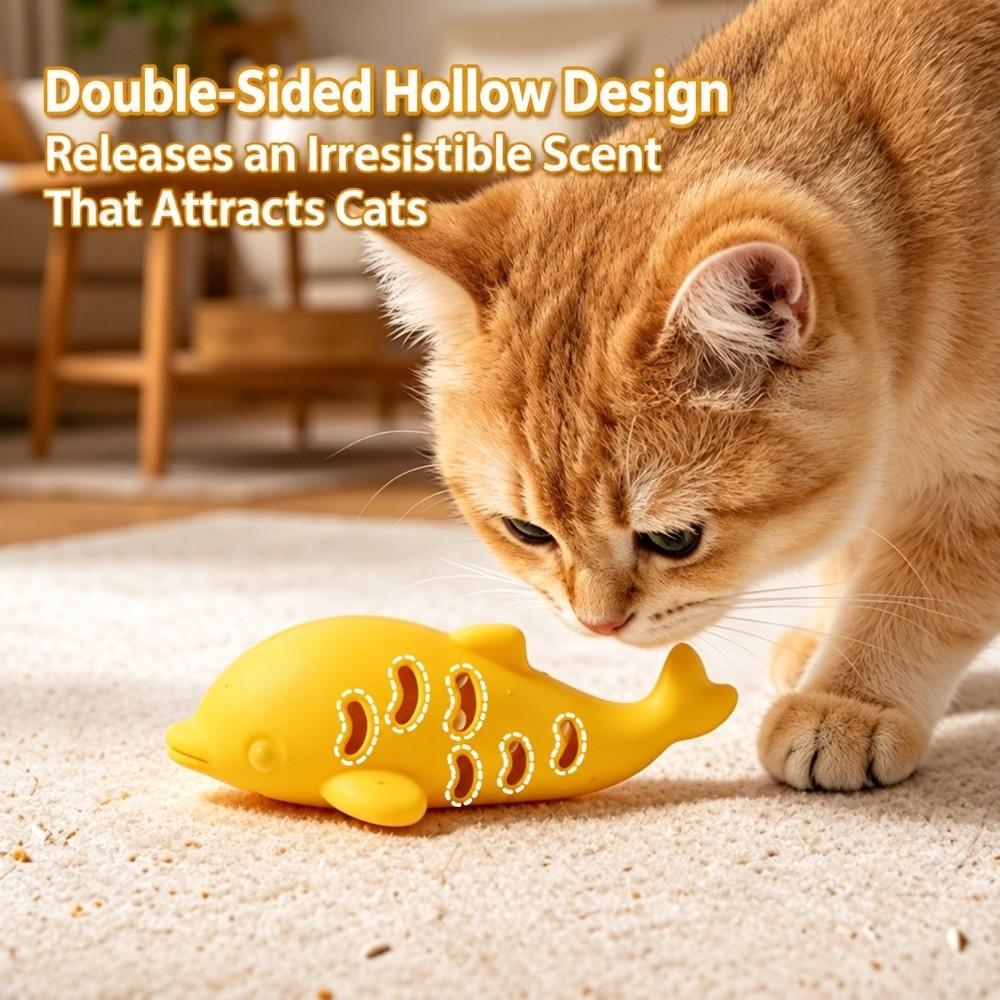 Bite Resistant Cat Toy Silicone Material Treat Dispenser Self Play Fish Cat Toy Pet Training