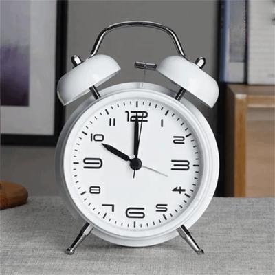 4 Inch Twin Bell Loud Alarm Clock Metal Frame Silent Non-Ticking Student Alarm Clock Mute Strong Wake-up Table Clock Students