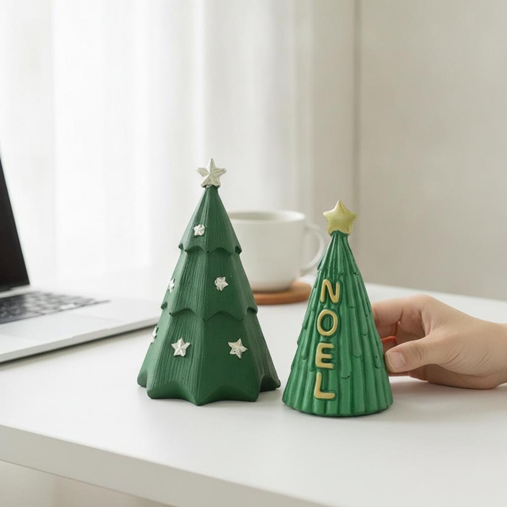 2 Pieces Resin Christmas Tree Tabletop Ornament Indoor