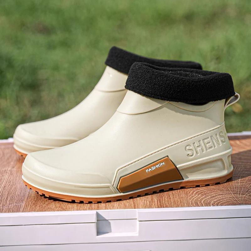 Fashion New Winter Men Cotton Rain Boots Waterproof Rubber Ankle Boot Outdoor Casual Mans Fishing Shoe Hiking Couple's Shoes Main Push