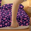 1 Piece Four Ring Pink Heart Pattern Sanded Fitted Sheet, Heart Printed Bedspread For Bedroom, Bedding (Not Include Pillowcase)
