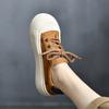 Johnature Genuine Leather Casual Women's Shoes Versatile Lace Up Round Toe Thick Soled Flat Shoes