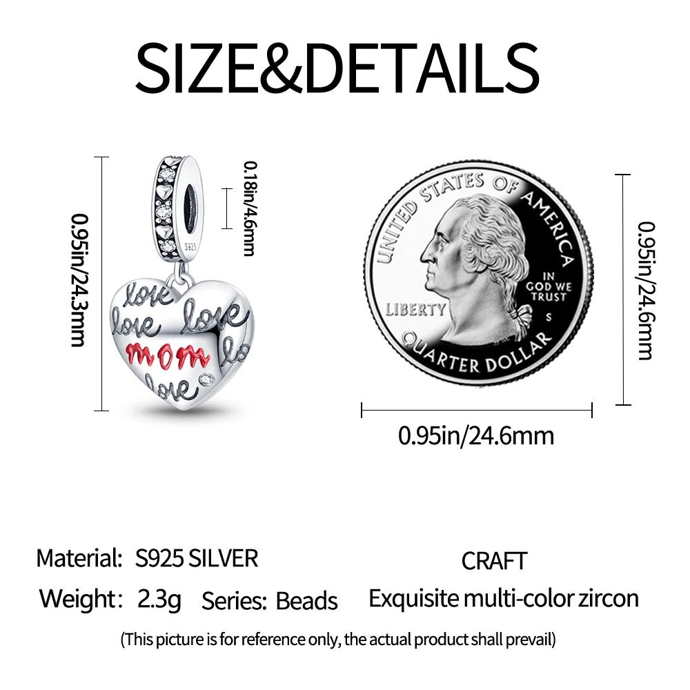 Charms Original Copper Mother'S Day Heart Pendant Beads Fit Bracelet Diy Fine Gift Women Delicate Jewelry Accessory