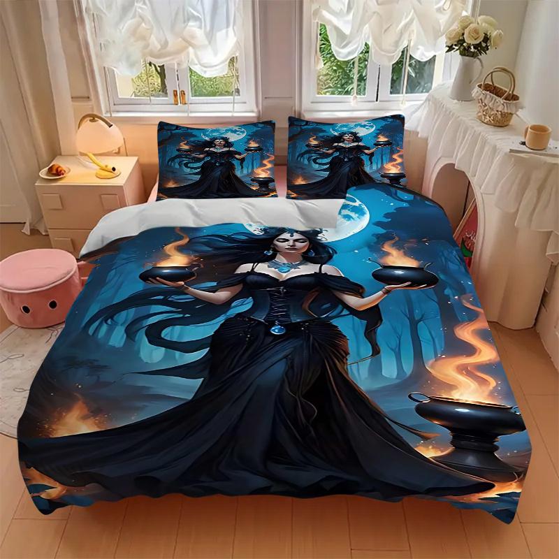 3pcs Anime Witch Decorative Bedding Set - Includes One Quilt Cover and Two Pillowcases (No Core) - Perfect for Bedroom and Guest Room Decoration, Feat