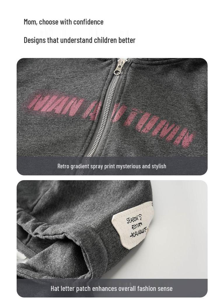 Fairy Tale Memory 2025 Boys' Spring/Autumn Double Zipper Hoodie & Sweatpants Set