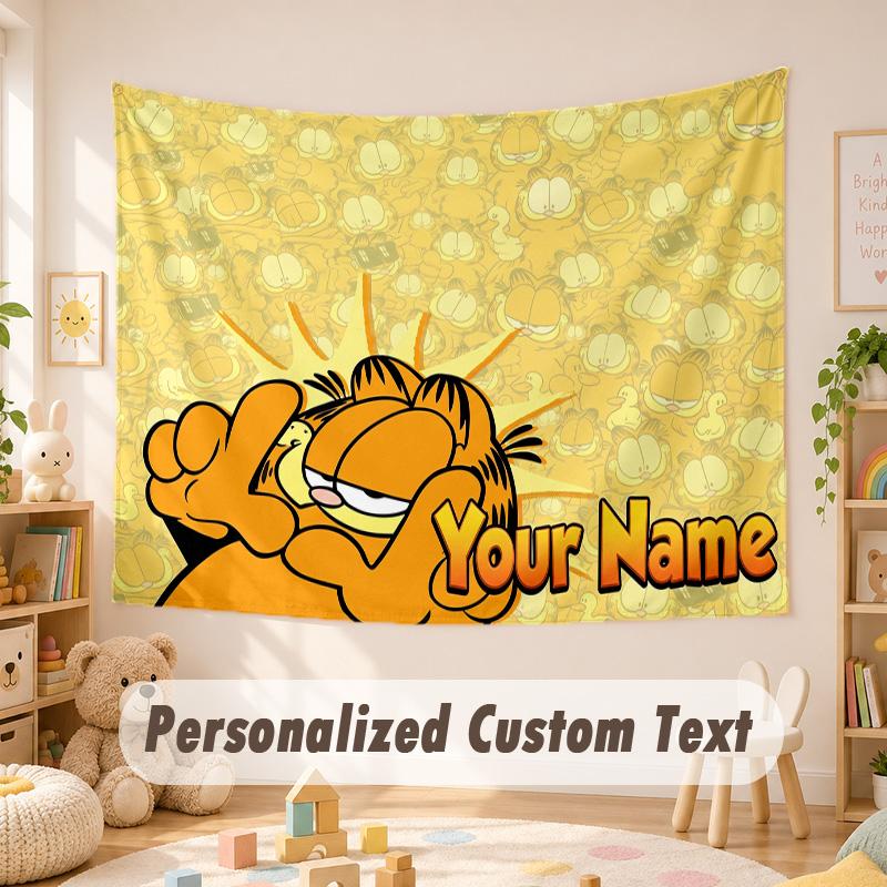 Custom Name Text Tapestry,Garfield Boho Wall Hanging, Decorative Backdrop Tapestry For Room