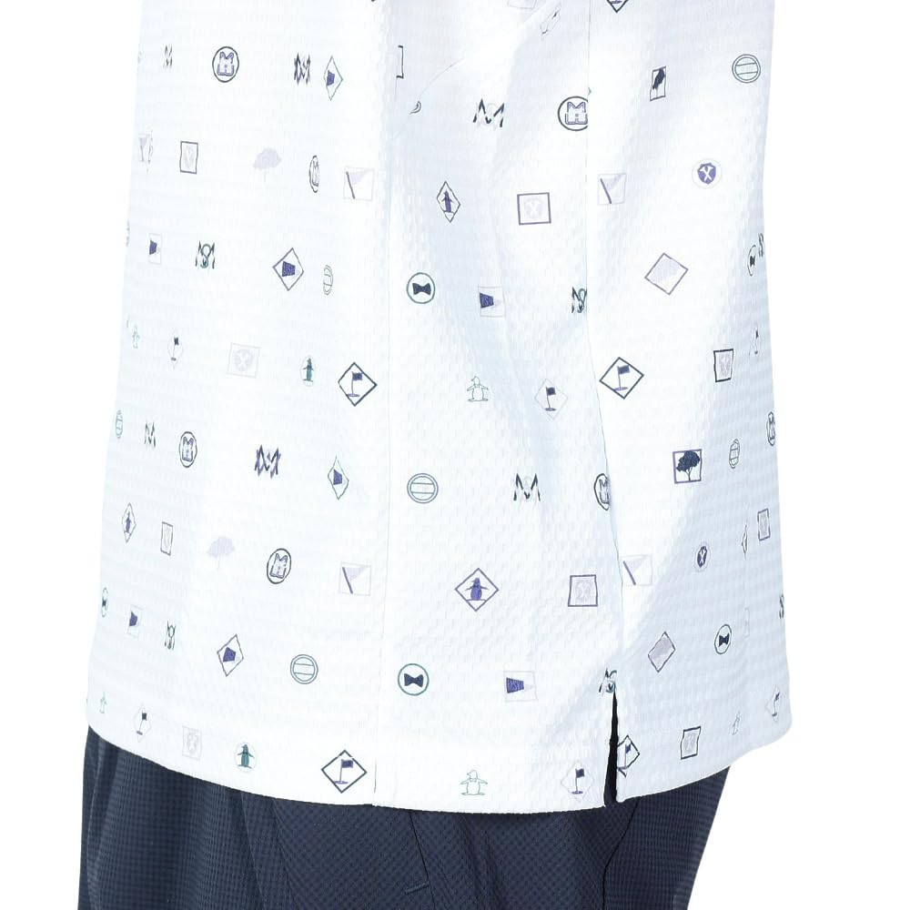 Munsingwear Short Sleeve with a Flying Pattern Soccer Tailored Golf Men's Shirt, MGMXJA13, White, WH00, Design, Fabric, Collar, Moisture-Wicking,