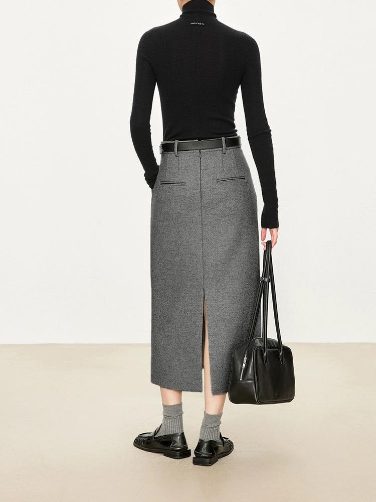 Wen Jiu Elegant High-Waisted Wool Suit Skirt - Mid-Length, Winter Classic