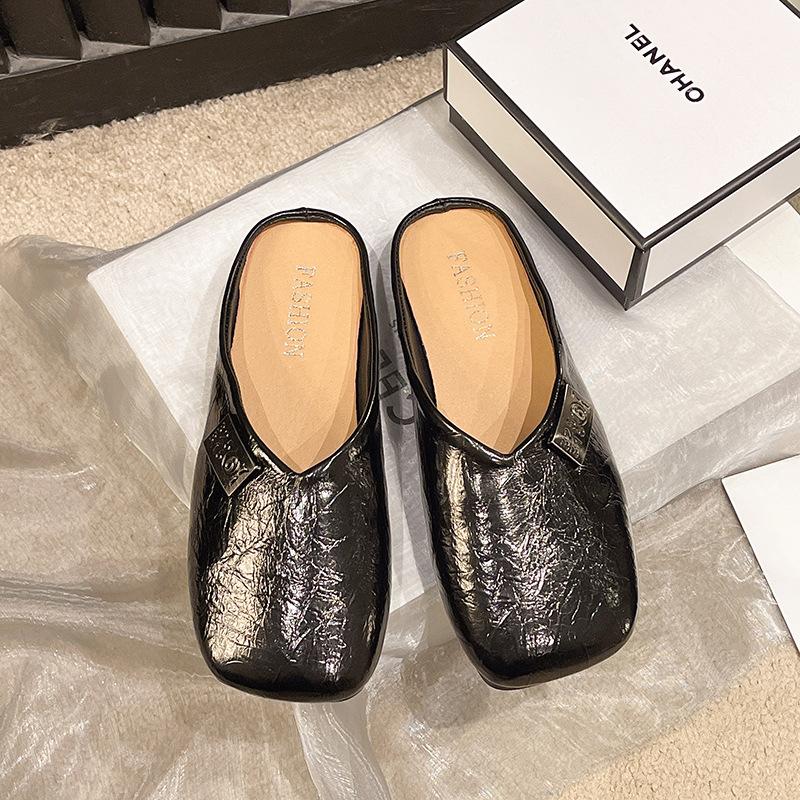 

Тапочки-мешки с плоским дном и полутапочки, летние женские, новые, высокого класса, с одной педалью, универсальные, для ленивых беременных женщин, классные тапочки 39 чёрный