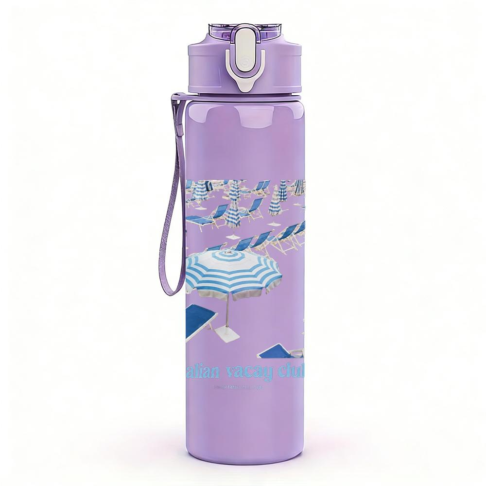 1PC Blue wave ocean abstract print 750ml colorful plastic sports water bottle leakproof pop lid with straw for outdoor office home use
