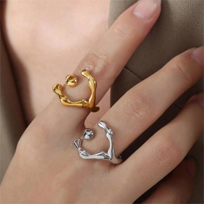 Stainless Steel Ring New Design Opening Irregular Shaped Rings for Women 2026 New Trendy Ladies Jewelry Accessories