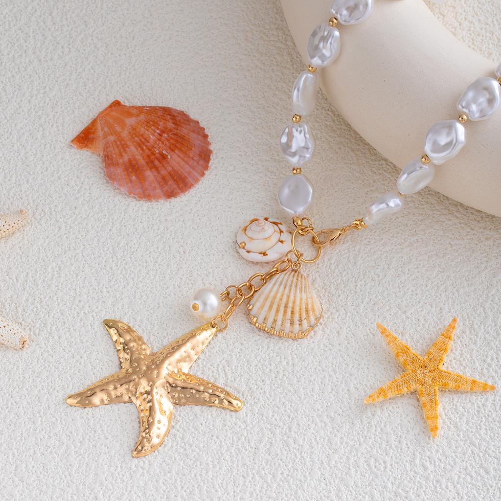 Bohemian Seaside Vacation Wind Pearl Shell Conch Starfish Necklace Female Niche Design Sense Collarbone Chain