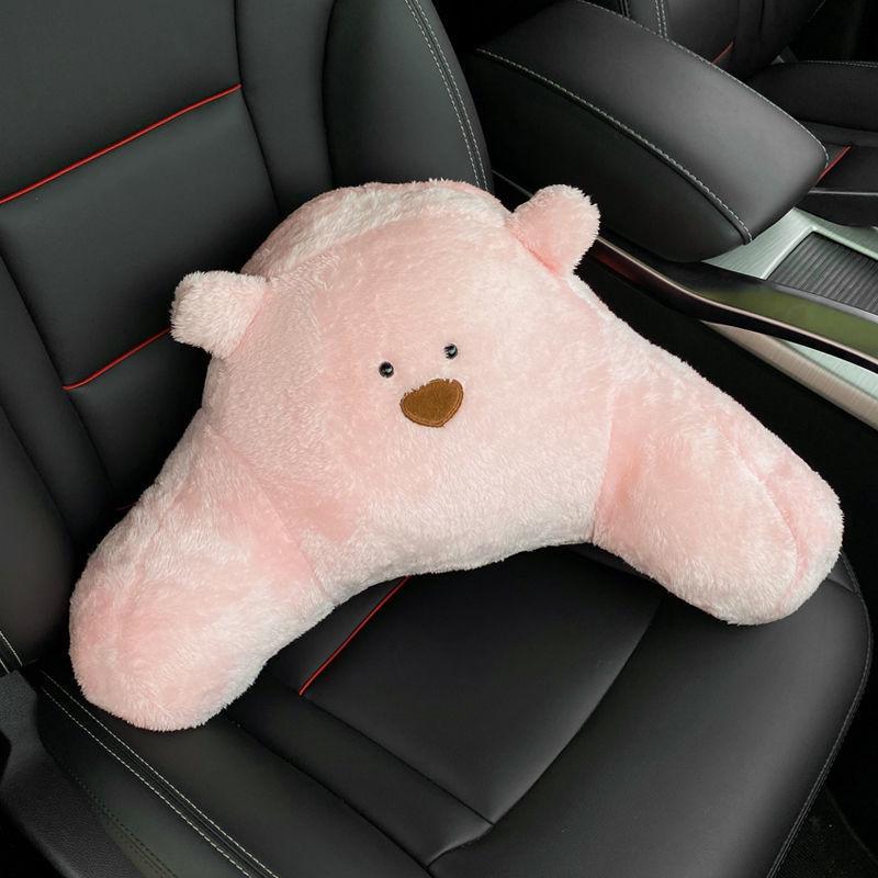 Cartoon Car Headrest Neck Pillow: Cute Plush Winter Lumbar Support for Women