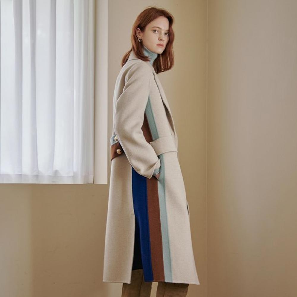 

Maxza Cashmere Wool Blend Color Block Handmade Long Coat Cc10hc306on beige/SM