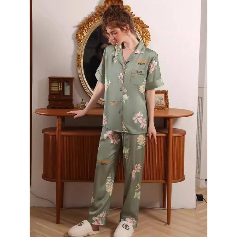 

Женские пижамы из чистого шелка, атласные пижамы, пижамы на пуговицах, шелковые пижамы с принтом 3XL