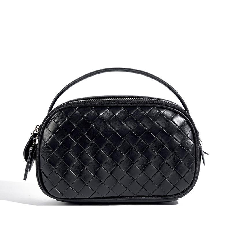 Summer New Leather Portable Small Square Bag Fashion Woven Double Zipper Shoulder Crossbody Bag Casual Women's Bag