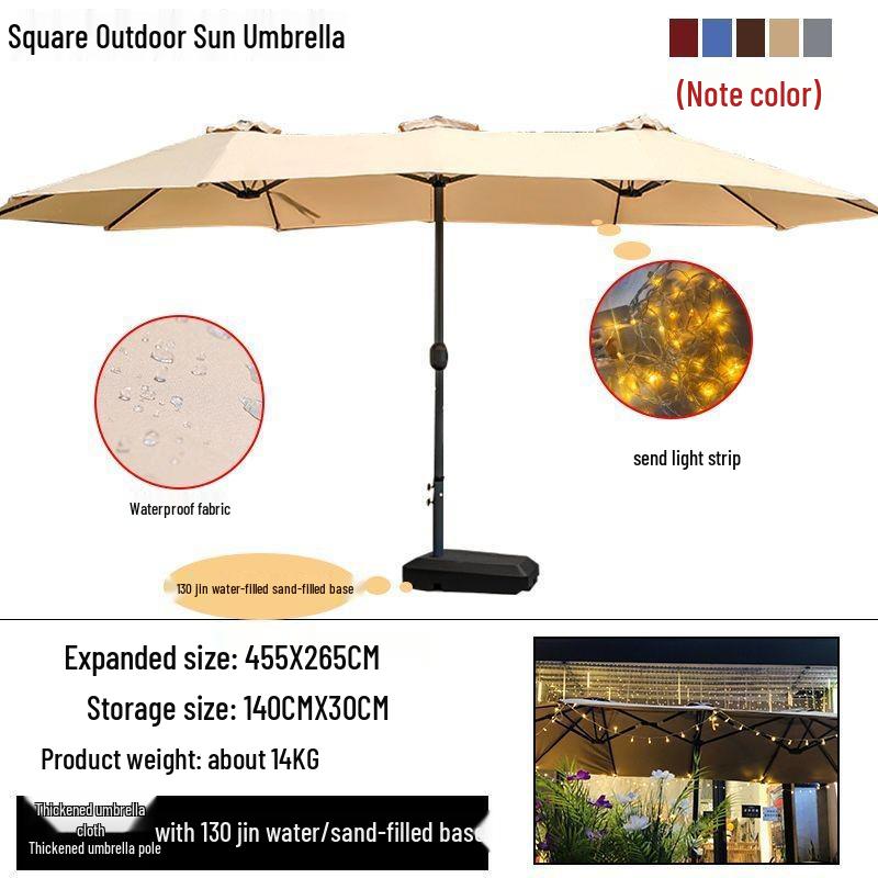 Park Double-Head Sunshade: Large Outdoor Patio, Beach & Street Umbrella with Three-Head Design for Balcony & Terrace