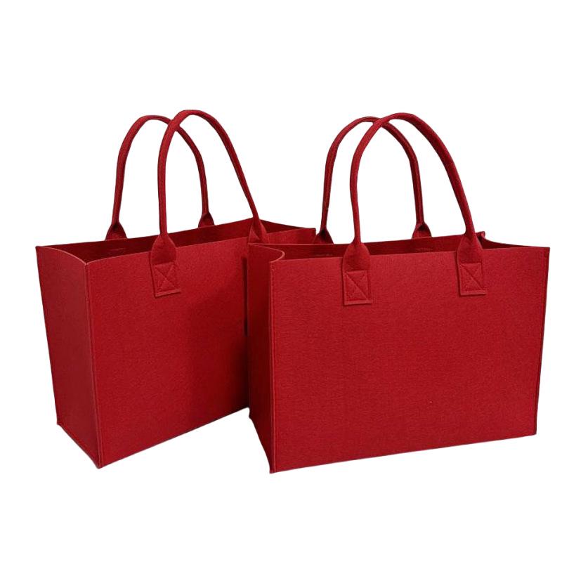 Red Festive Felt Tote Bag for Holiday Gifts and Souvenirs