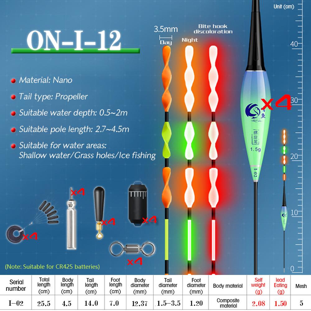 ONLYOU Spiral Tail Eye-catching Induction Electronic Fish Float Luminous Intelligent Float Outdoor Lake Reservoir Pond Ice Fishing Float 2/4pcs/set