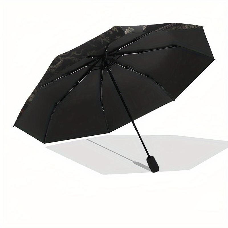Fantasy Dragon & Tree Circular Wall ArtUmbrella with Cute Design, Portable 3-Fold Compact Umbrella for Men & Women, Valentine's Day Mother's Day Hallo