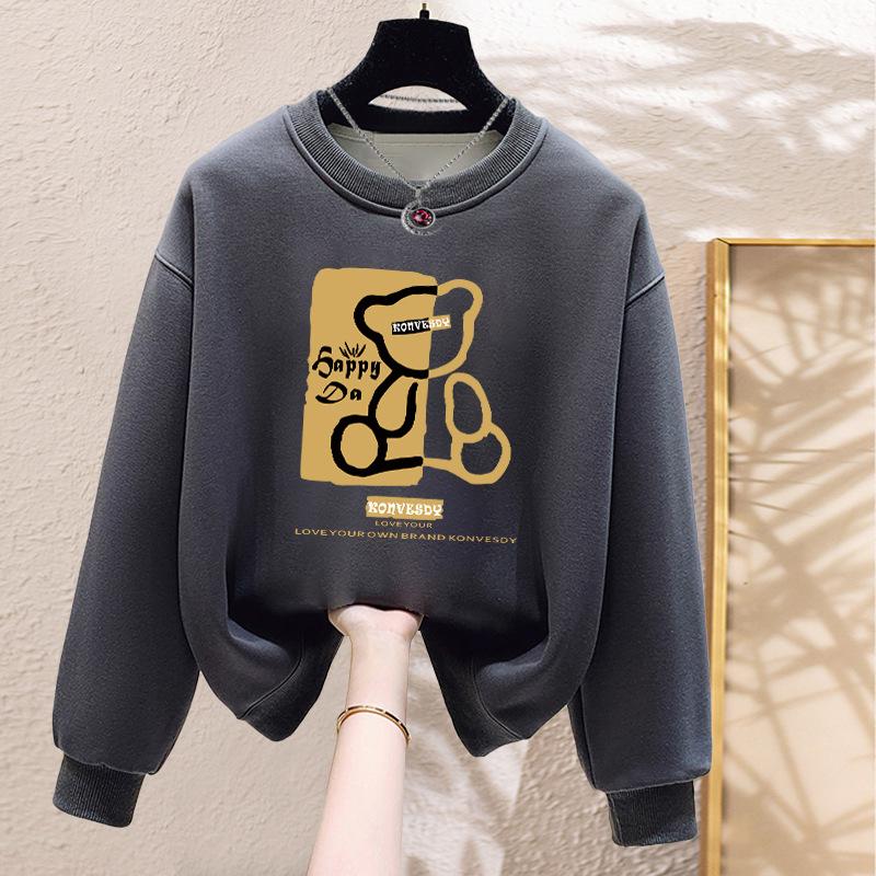 Niche Crew Neck Sweater Women's Loose Casual Simple Fashion Versatile Velvet Thickened Spring and Autumn Winter