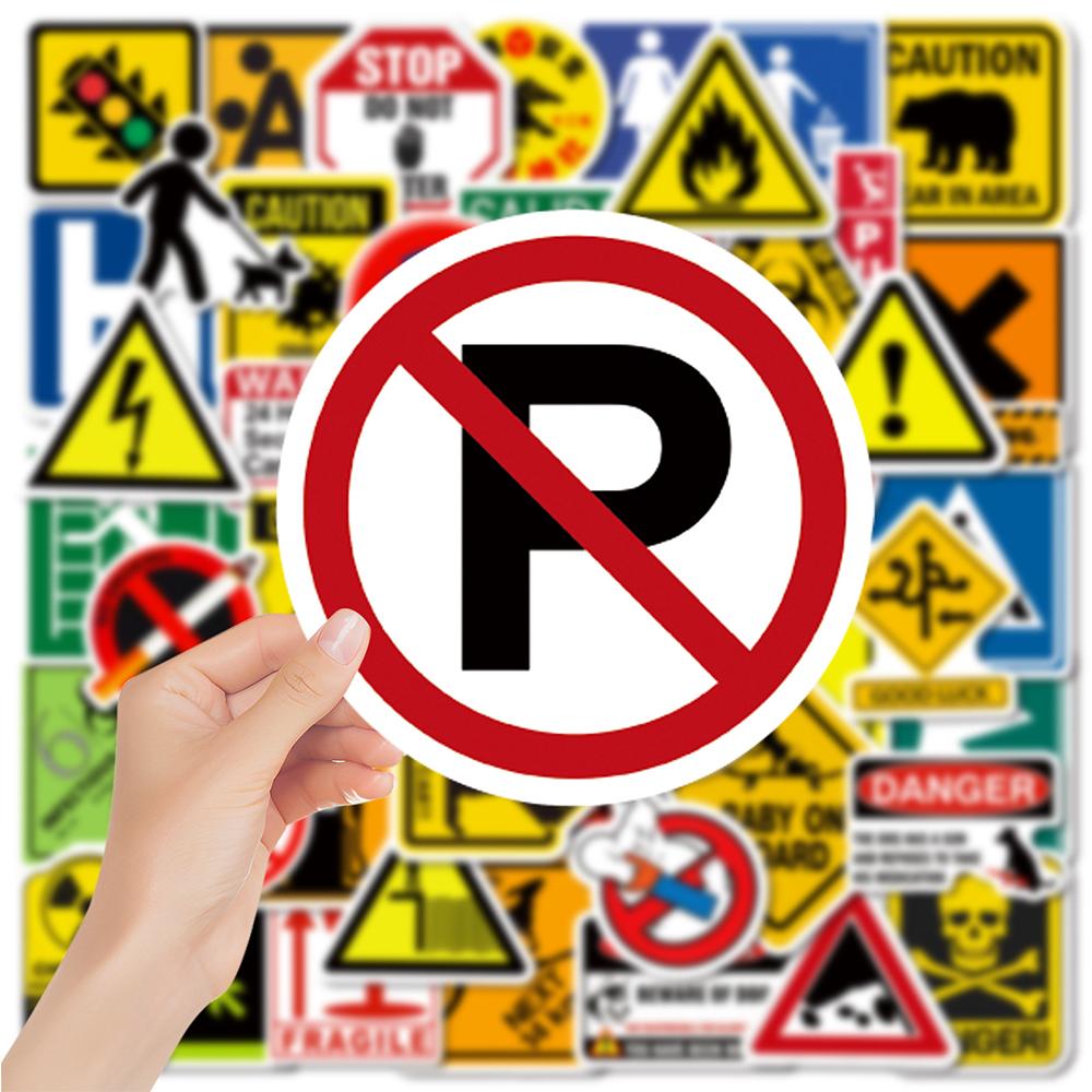 10/30/50pcs Cartoon Danger Warning Sign Stickers Waterproof DIY Notebook Laptop Car Suitcase Cool Decoration Sticker Fun for Toy