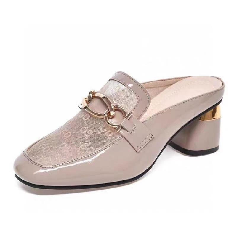 

Баотоу туфли на высоком каблуке женская обувь 2025 весна и лето коровья лакированная кожа сетка металлическая пряжка полушлепанцы темпераментная модная обувь 40 абрикосовый