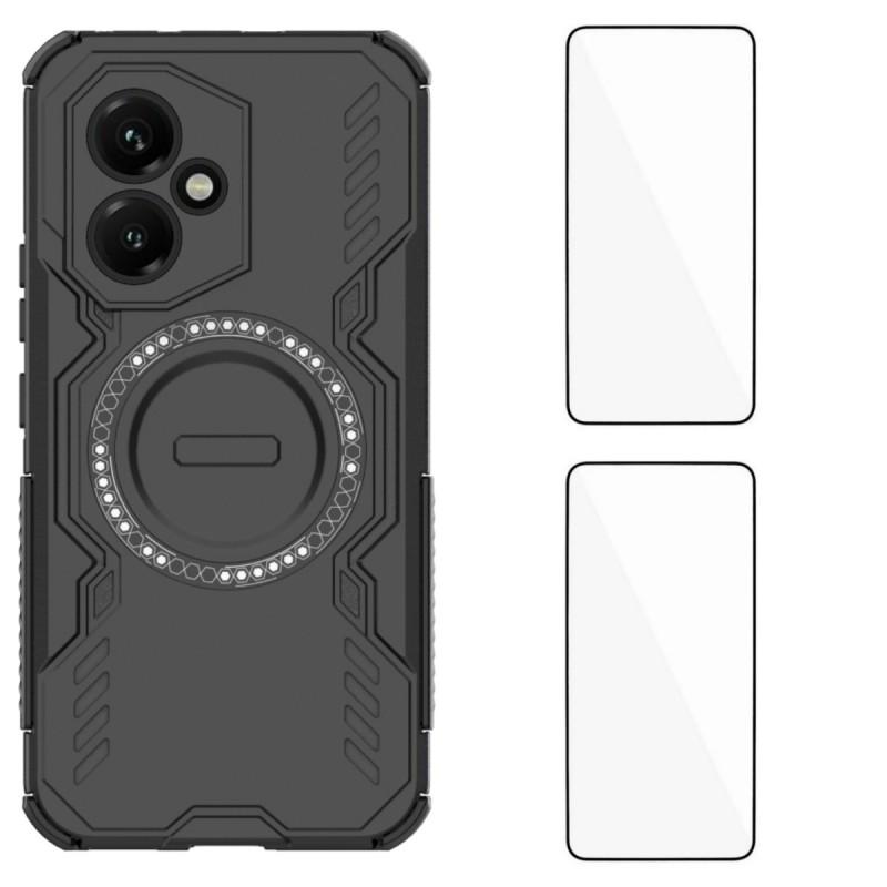 

For Honor 400 5G (Global) Magnetic Case WANLONFENG DJ Series PC TPU Phone Cover with 2Pcs Tempered Glass Film Black