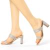 Allegra K Women's Sleek Rhinestone Mule Sandals with Square Toe and Chunky Heel, Rose Gold, Size 26.0cm