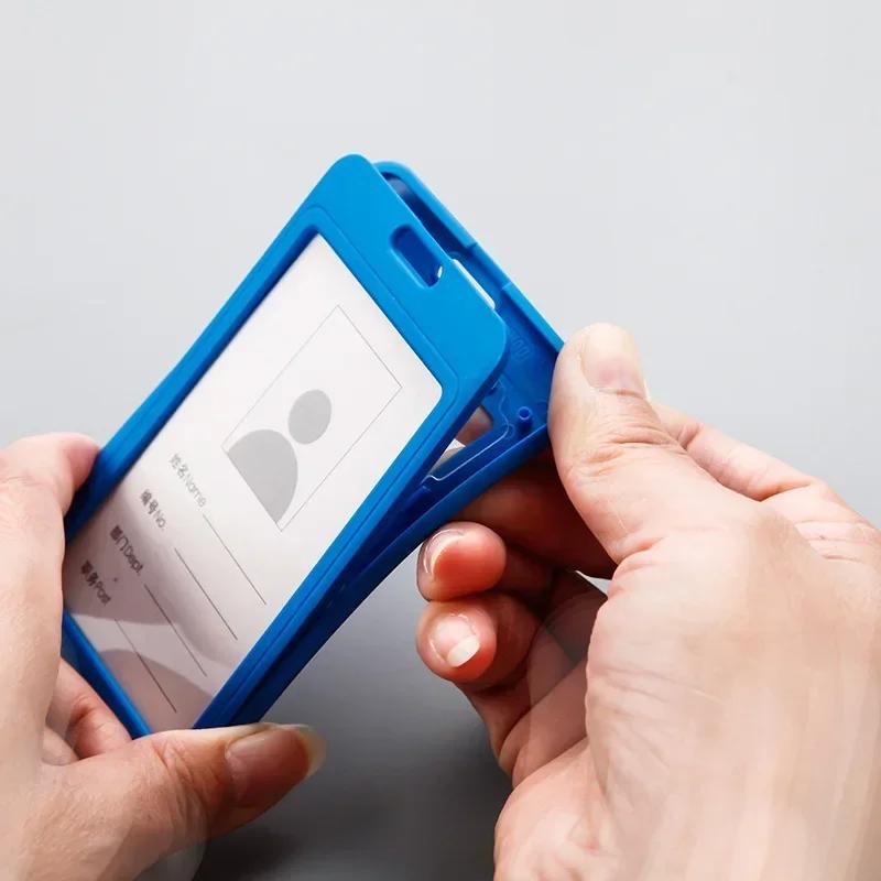 Women Man Credit Card Cover Case with Retractable Buttons Pouch Creative Transparent Nurse Badge Doctor ID Holder Clip Badge