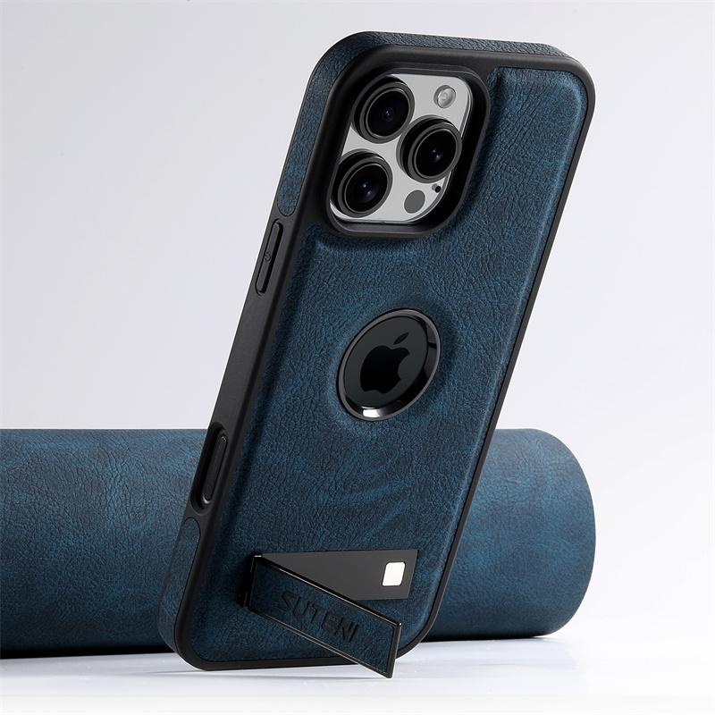 Luxury Magsafe PU Leather Phone Case For iPhone 12 13 14 15 16 Pro Max Plus 15Plus With Wireless Charging Stand Back Cover