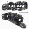 1/48 Maßstab 1 Set Transportermodell mit 6 Mini-Panzern Modell Druckgusslegierung Abnehmbares Pullback-Spielzeug Armeegrün Simulation Militär