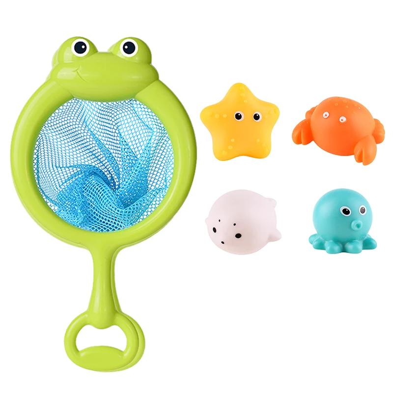 Cute Animals Bath Toy Swimming Water Led Light Up Toys Soft Rubber Float Induction Luminous Frogs For Kids Play Funny Gifts