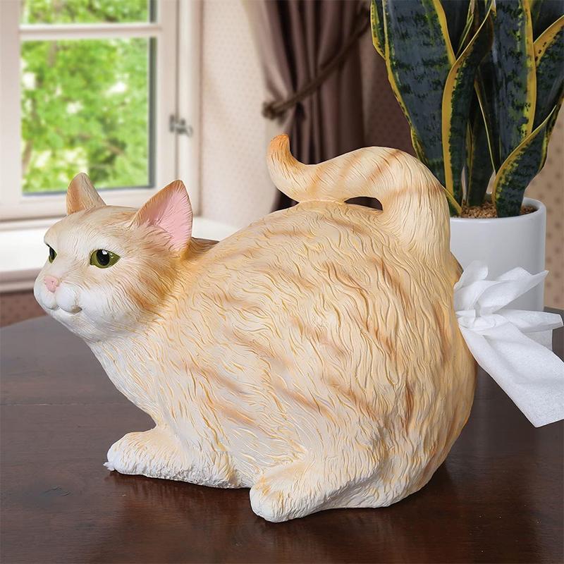 Porte-mouchoirs décoratif Chat Boîte à mouchoirs amusante Couvercle en résine Mignon Cul de chat Porte-mouchoirs Pour salle de bain Lavabo Comptoir