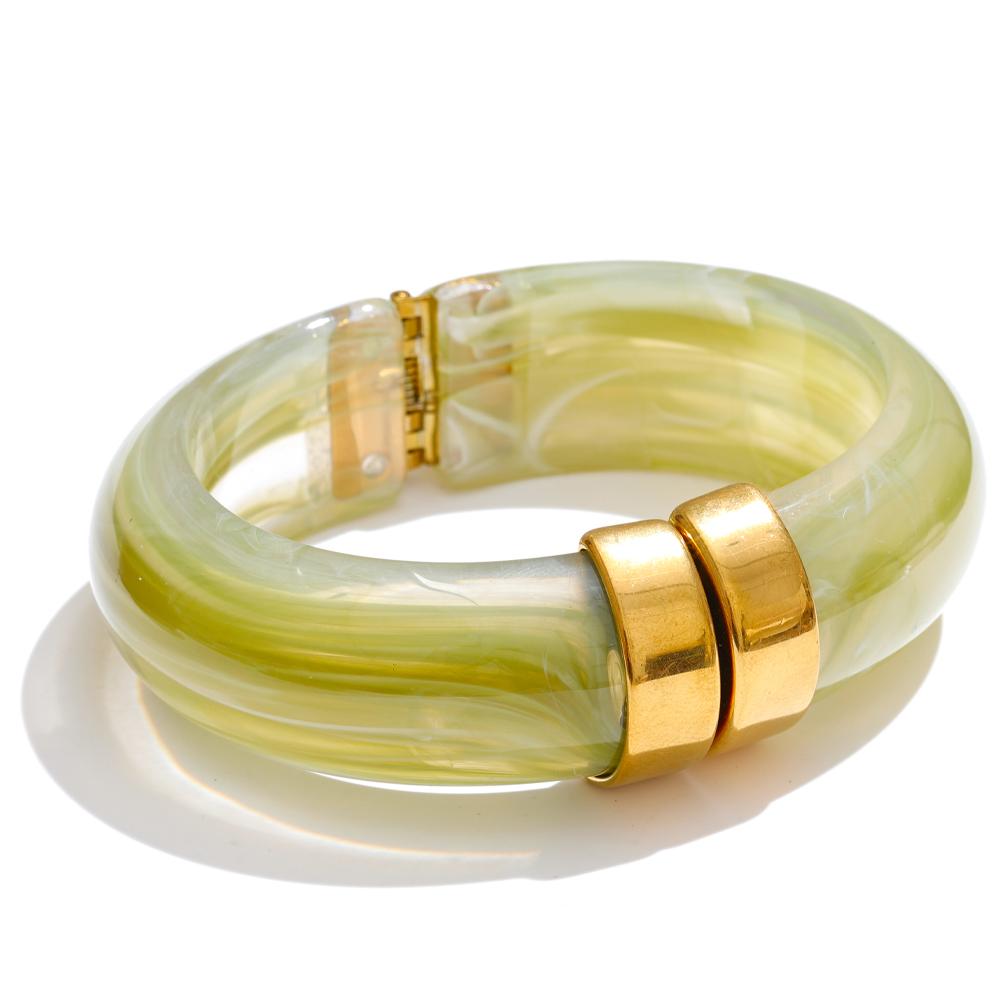 Yhpup 66mm Groen Roze Bruin Paars Acryl Dikke Armband Manchet voor Vrouwen Roestvrij Staal Nieuwkomers 2025 Polssieraad Cadeau
