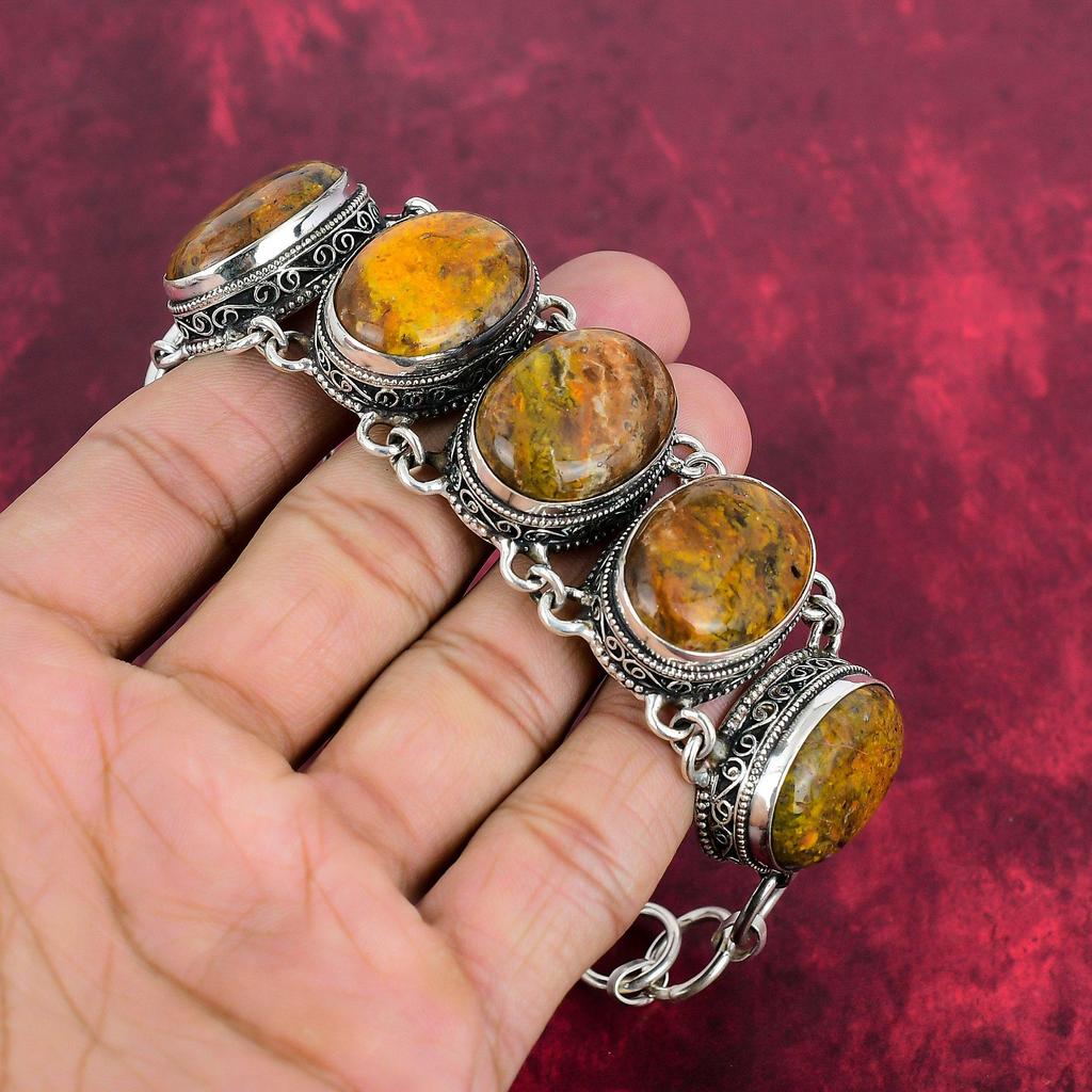 Bumblebee Jasper Bracelet, 925 Solid Sterling Silver Gemstone Jewelry, Handmade Amazing Bracelet, For Mother Day