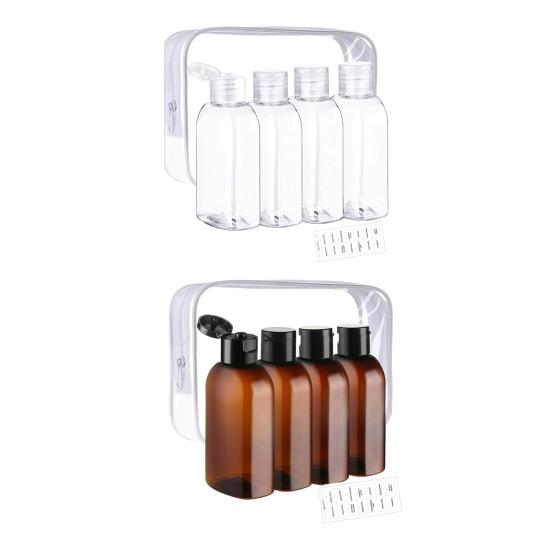 4Pcs Clear Travel Bottles Kit for Toiletries BPA-Free Leak-Proof Refillable Containers for Shampoo Lotion Oils Silicone Cream Jars Travel Accessories