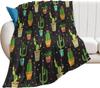 Cactus Flower Summer Flannel Throw Blanket, Colorful Lightweight Flannel Cozy Warm Suit for Couch Gift for Cactus Plant Lover