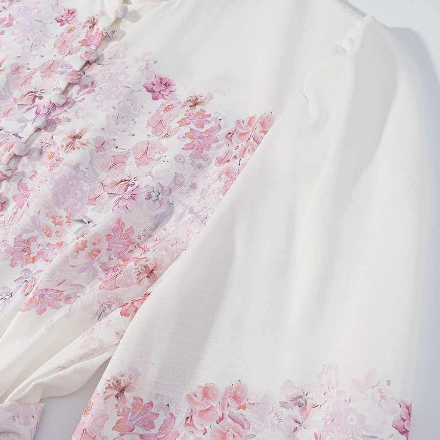 Rochie de vară roz cu imprimeu floral, cu mâneci lungi și talie marcată, pentru femei, stil european și american